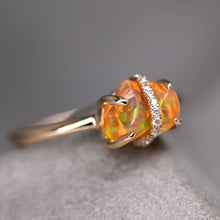 Load image into Gallery viewer, Ribbon Wrapped Fire Opal Diamond Engagement Ring 18K Yellow Gold