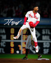 Load image into Gallery viewer, Johan Rojas Jumping on Base Philadelphia Phillies Autographed 8" x 10" Baseball Photo