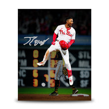 Load image into Gallery viewer, Johan Rojas Jumping on Base Philadelphia Phillies Autographed 11" x 14" Baseball Photo