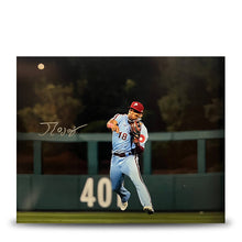 Load image into Gallery viewer, Johan Rojas Throwback Action Philadelphia Phillies Autographed 16" x 20" Baseball Photo