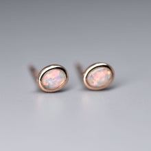 Load image into Gallery viewer, 14K Rose Gold Small Oval Australian Solid Opal Stud Earrings