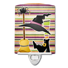 Load image into Gallery viewer, Witch Costume and Broom on Stripes Halloween Ceramic Night Light SB3010CNL