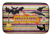 Load image into Gallery viewer, Witch Costume and Broom on Stripes Halloween Dish Drying Mat – Absorbent, Artistic Kitchen Essentials SB3010DDM