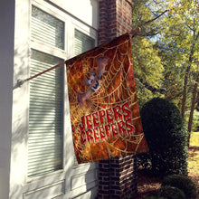 Load image into Gallery viewer, Jeepers Creepers with Bat and Spider web Halloween Flag Canvas House Size
