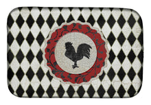 Load image into Gallery viewer, Rooster Harlequin Black and white Dish Drying Mat – Absorbent, Artistic Kitchen Essentials SB3086DDM