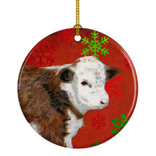 Load image into Gallery viewer, Baby Calf Red Snowflakes Holiday Christmas Ceramic Ornament SB3122CO1