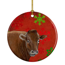 Load image into Gallery viewer, Cow Red Snowflakes Holiday Christmas  Ornament - Round Ceramic Ornament – Artist-Designed Keepsake Decoration SB3126CO1
