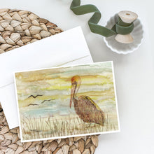 Load image into Gallery viewer, Brown Pelican Yellow Sky Greeting Cards -  Blank Note Cards – 8-Pack of Artist-Designed Cards with Envelopes