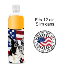 Load image into Gallery viewer, USA American Flag with Boston Terrier Slim Can Hugger – Fun &amp; Functional Drink Coolers SC9001MUK