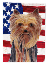Load image into Gallery viewer, USA American Flag with Yorkie Flag Canvas House Size