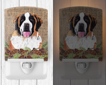 Load image into Gallery viewer, Saint Bernard Faux Burlap and Pine cones Ceramic Night Light SC9041CNL
