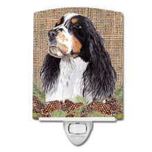 Load image into Gallery viewer, Springer Spaniel Faux Burlap and Pine cones Ceramic Night Light SC9048CNL