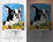 Load image into Gallery viewer, Boston Terrier in Summer Flowers Ceramic Night Light SC9063CNL