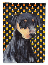 Load image into Gallery viewer, Doberman Natural Ears Candy Corn Halloween Portrait Garden Flag – Decorative Outdoor Yard Flag