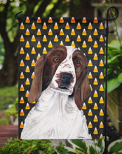 Load image into Gallery viewer, Welsh Springer Spaniel Candy Corn Halloween Portrait Garden Flag – Decorative Outdoor Yard Flag