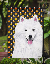 Load image into Gallery viewer, American Eskimo Candy Corn Halloween Portrait Garden Flag – Decorative Outdoor Yard Flag