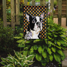 Load image into Gallery viewer, Boston Terrier Candy Corn Halloween Portrait Garden Flag – Decorative Outdoor Yard Flag