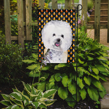 Load image into Gallery viewer, Bichon Frise Candy Corn Halloween Portrait Garden Flag – Decorative Outdoor Yard Flag