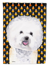 Load image into Gallery viewer, Bichon Frise Candy Corn Halloween Portrait Garden Flag – Decorative Outdoor Yard Flag
