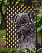 Load image into Gallery viewer, Pug Candy Corn Halloween Portrait Garden Flag – Decorative Outdoor Yard Flag