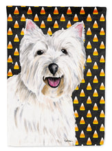 Load image into Gallery viewer, Westie Candy Corn Halloween Portrait Garden Flag – Decorative Outdoor Yard Flag