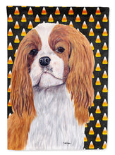 Load image into Gallery viewer, Cavalier Spaniel Blenheim Candy Corn Halloween Portrait Garden Flag – Decorative Outdoor Yard Flag