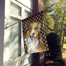 Load image into Gallery viewer, Australian Shepherd Candy Corn Halloween Portrait Flag Canvas House Size