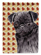 Load image into Gallery viewer, Pug Black Fall Leaves Portrait Garden Flag – Decorative Outdoor Yard Flag