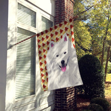 Load image into Gallery viewer, American Eskimo Fall Leaves Portrait Flag Canvas House Size