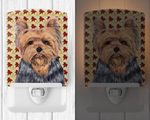 Load image into Gallery viewer, Yorkie Fall Leaves Portrait Ceramic Night Light SC9228CNL