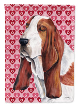 Load image into Gallery viewer, Basset Hound Hearts Love and Valentine's Day Portrait Flag Canvas House Size