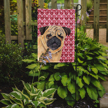 Load image into Gallery viewer, Pug Hearts Love and Valentine's Day Portrait Garden Flag – Decorative Outdoor Yard Flag
