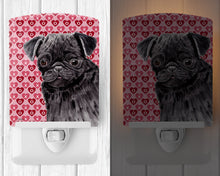 Load image into Gallery viewer, Pug Black Hearts Love and Valentine's Day Portrait Ceramic Night Light SC9273CNL
