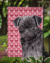 Load image into Gallery viewer, Pug Black Hearts Love and Valentine's Day Portrait Garden Flag – Decorative Outdoor Yard Flag