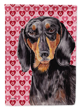 Load image into Gallery viewer, Dachshund Black Tan Hearts Love Valentine's Day Garden Flag – Decorative Outdoor Yard Flag