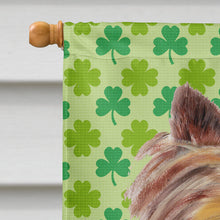 Load image into Gallery viewer, Yorkie St. Patrick's Day Shamrock Portrait Flag Canvas House Size
