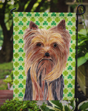 Load image into Gallery viewer, Yorkie St. Patrick's Day Shamrock Portrait Garden Flag – Decorative Outdoor Yard Flag