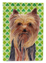 Load image into Gallery viewer, Yorkie St. Patrick's Day Shamrock Portrait Garden Flag – Decorative Outdoor Yard Flag