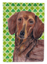 Load image into Gallery viewer, Dachshund St. Patrick's Day Shamrock Portrait Garden Flag – Decorative Outdoor Yard Flag