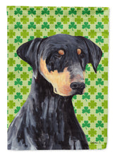 Load image into Gallery viewer, Doberman St. Patrick's Day Shamrock Portrait Flag Canvas House Size
