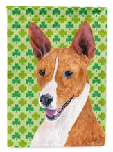 Load image into Gallery viewer, Basenji St. Patrick's Day Shamrock Portrait Garden Flag – Decorative Outdoor Yard Flag