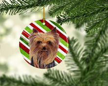 Load image into Gallery viewer, Yorkie Candy Cane Holiday Christmas  Ornament - Round Ceramic Ornament – Artist-Designed Keepsake Decoration SC9325