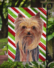Load image into Gallery viewer, Yorkie Candy Cane Holiday Christmas Garden Flag – Decorative Outdoor Yard Flag