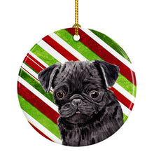 Load image into Gallery viewer, Pug Candy Cane Holiday Christmas  Ornament - Round Ceramic Ornament – Artist-Designed Keepsake Decoration SC9326