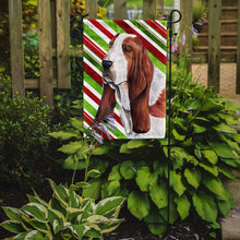 Load image into Gallery viewer, Basset Hound Candy Cane Holiday Christmas Garden Flag – Decorative Outdoor Yard Flag