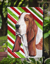 Load image into Gallery viewer, Basset Hound Candy Cane Holiday Christmas Garden Flag – Decorative Outdoor Yard Flag