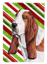 Load image into Gallery viewer, Basset Hound Candy Cane Holiday Christmas Garden Flag – Decorative Outdoor Yard Flag