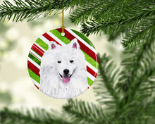 Load image into Gallery viewer, American Eskimo Candy Cane Holiday Christmas  Ornament - Round Ceramic Ornament – Artist-Designed Keepsake Decoration SC9339