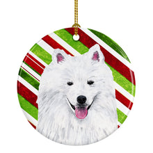 Load image into Gallery viewer, American Eskimo Candy Cane Holiday Christmas  Ornament - Round Ceramic Ornament – Artist-Designed Keepsake Decoration SC9339