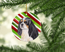 Load image into Gallery viewer, Cavalier Spaniel Candy Cane Holiday Christmas  Ornament - Round Ceramic Ornament – Artist-Designed Keepsake Decoration SC9351